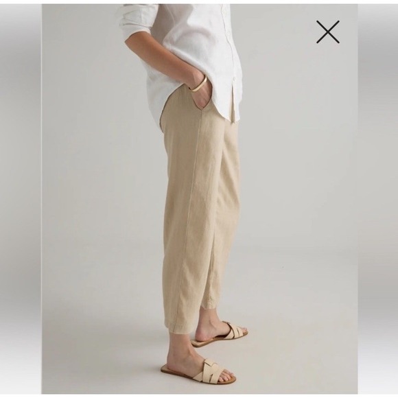 Quince 100% European Linen Pants in Driftwood Tan Cropped Women's Size Large - Picture 2 of 10
